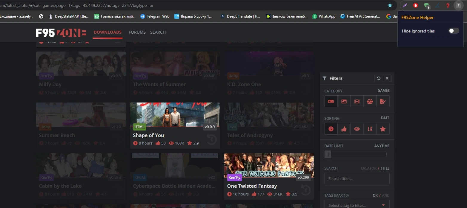 F95Zone extension — Hide ignored tiles toggle disabled